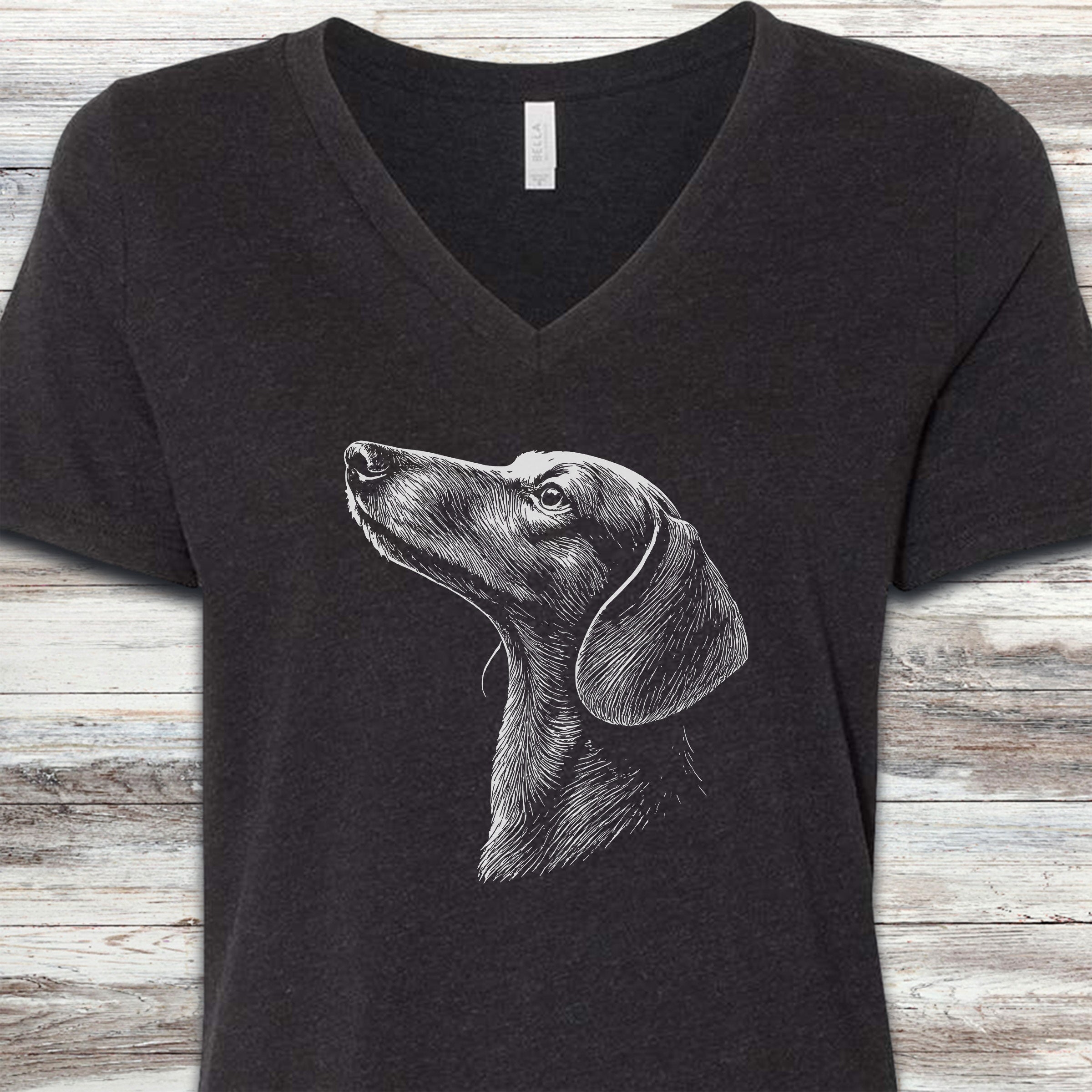 Dachshund Loyalty V-Neck Tee - Black Heather