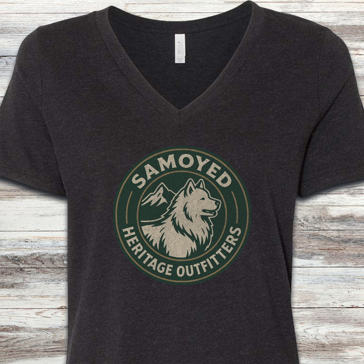 Samoyed Heritage Outfitters V-Neck Tee - Black Heather