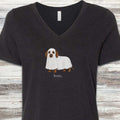 Dachshund Boo V-Neck Tee - Black Heather
