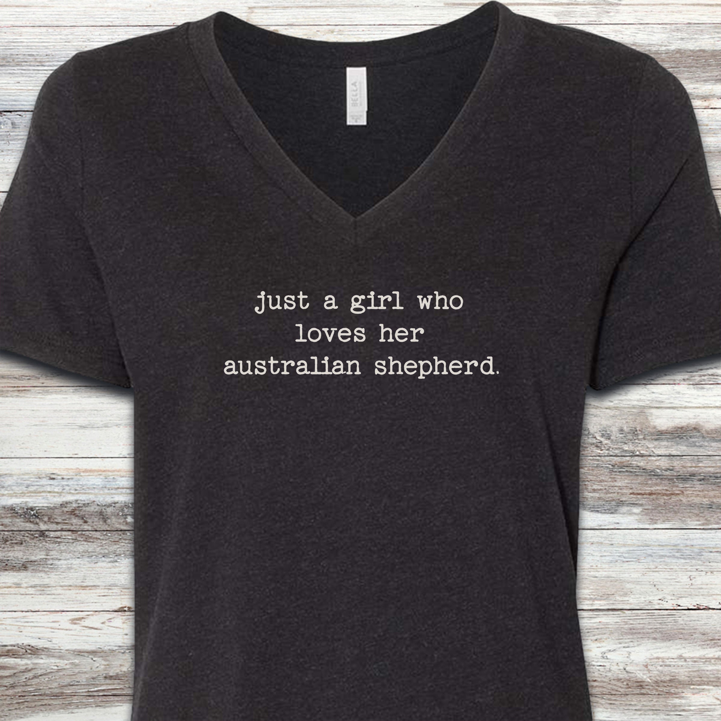 Australian Shepherd Girl V-Neck Tee - Black Heather