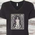 Border Collie Folk Art Floral V-Neck Tee - Black Heather
