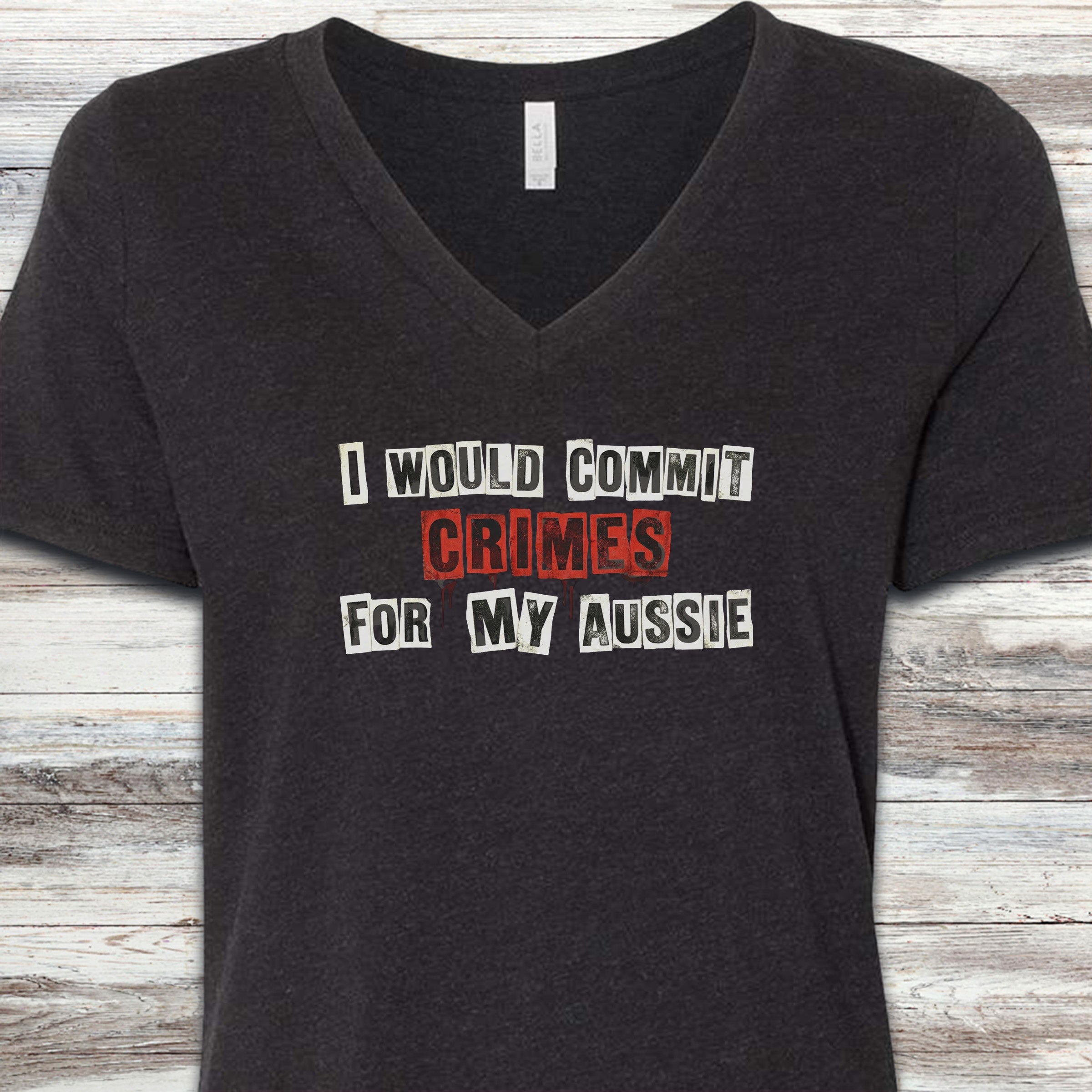 Australian Shepherd Crimes V-Neck Tee - Black Heather