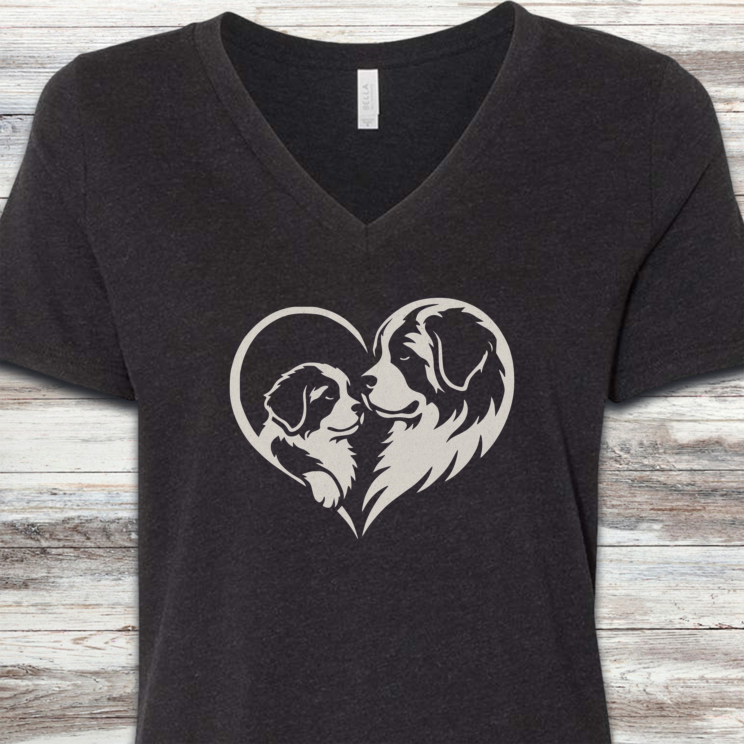 Saint Bernard Heart Bond V-Neck Tee - Black Heather