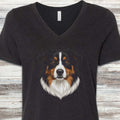 Australian Shepherd Black Tri Studio Portrait V-Neck Tee - Black Heather