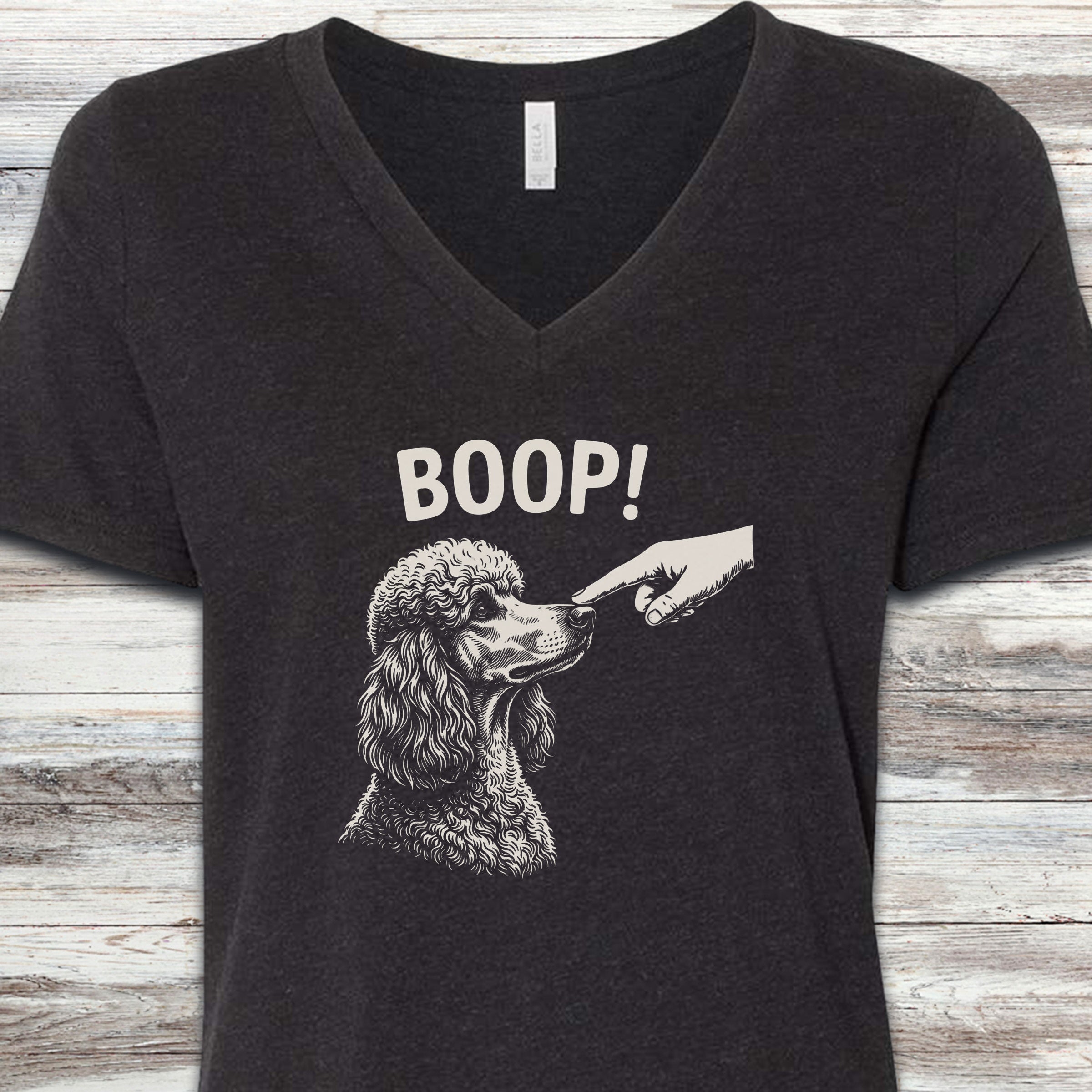 Poodle Boop! V-Neck Tee - Black Heather