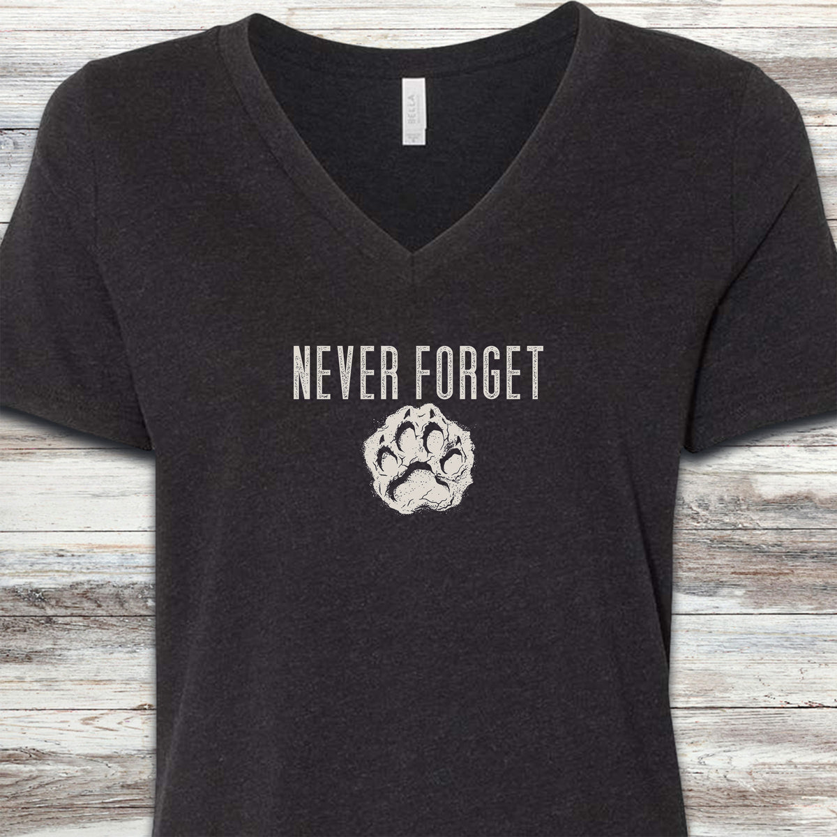 Never Forget Pawprint V-Neck Tee - Black Heather
