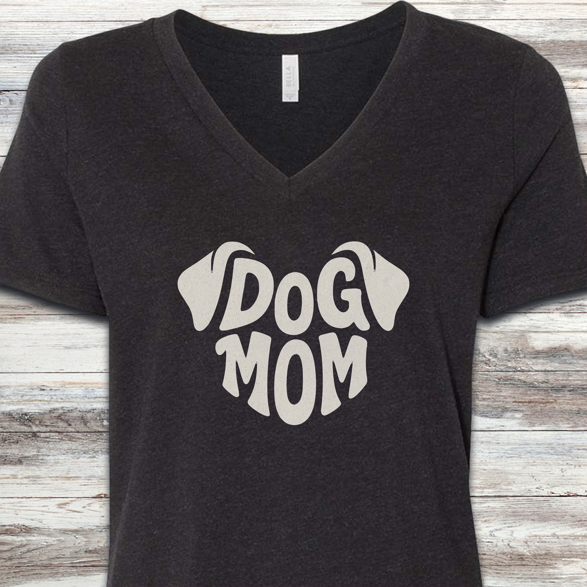 Dog Mom Ears V-Neck Tee - Black Heather