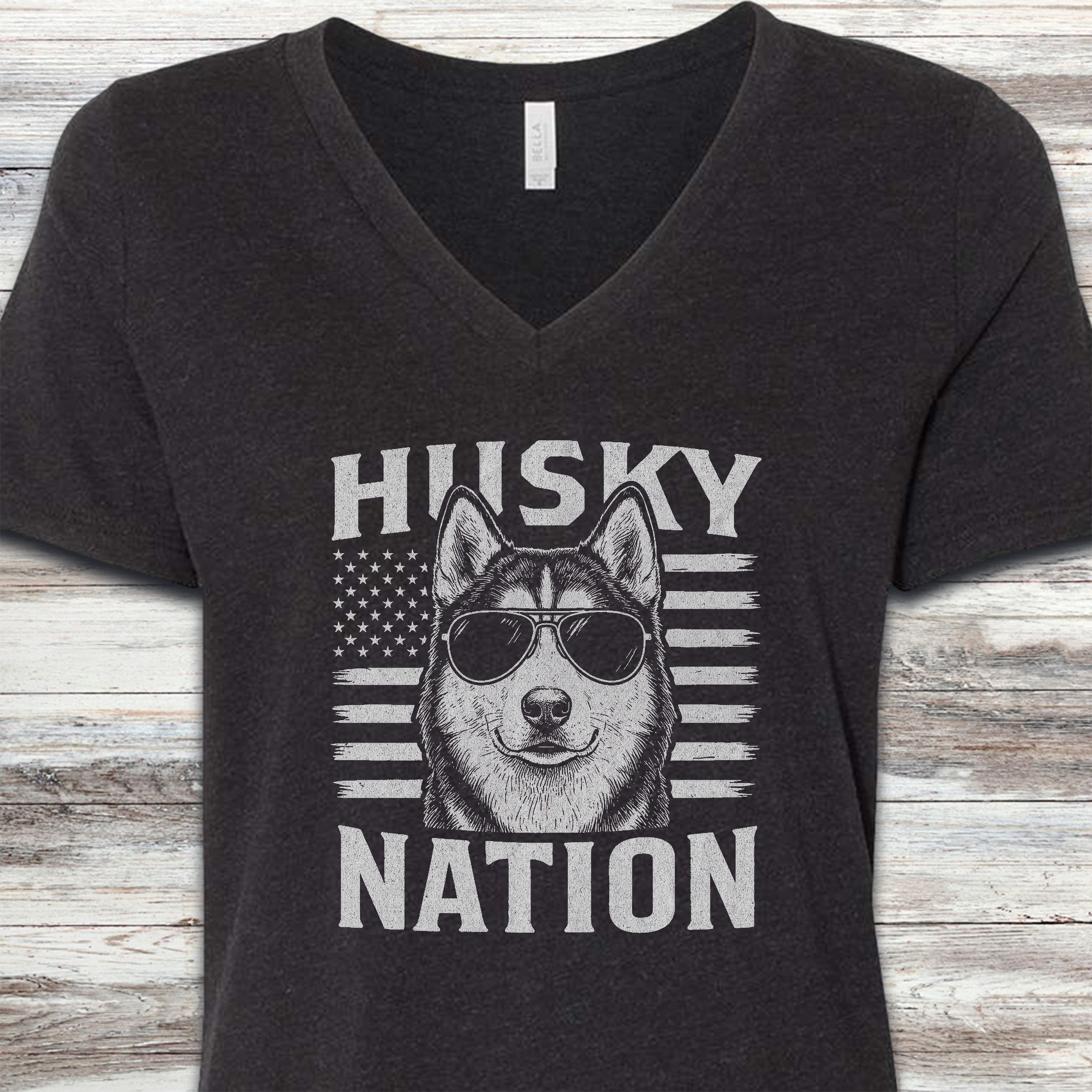 Husky Nation V-Neck Tee - Black Heather