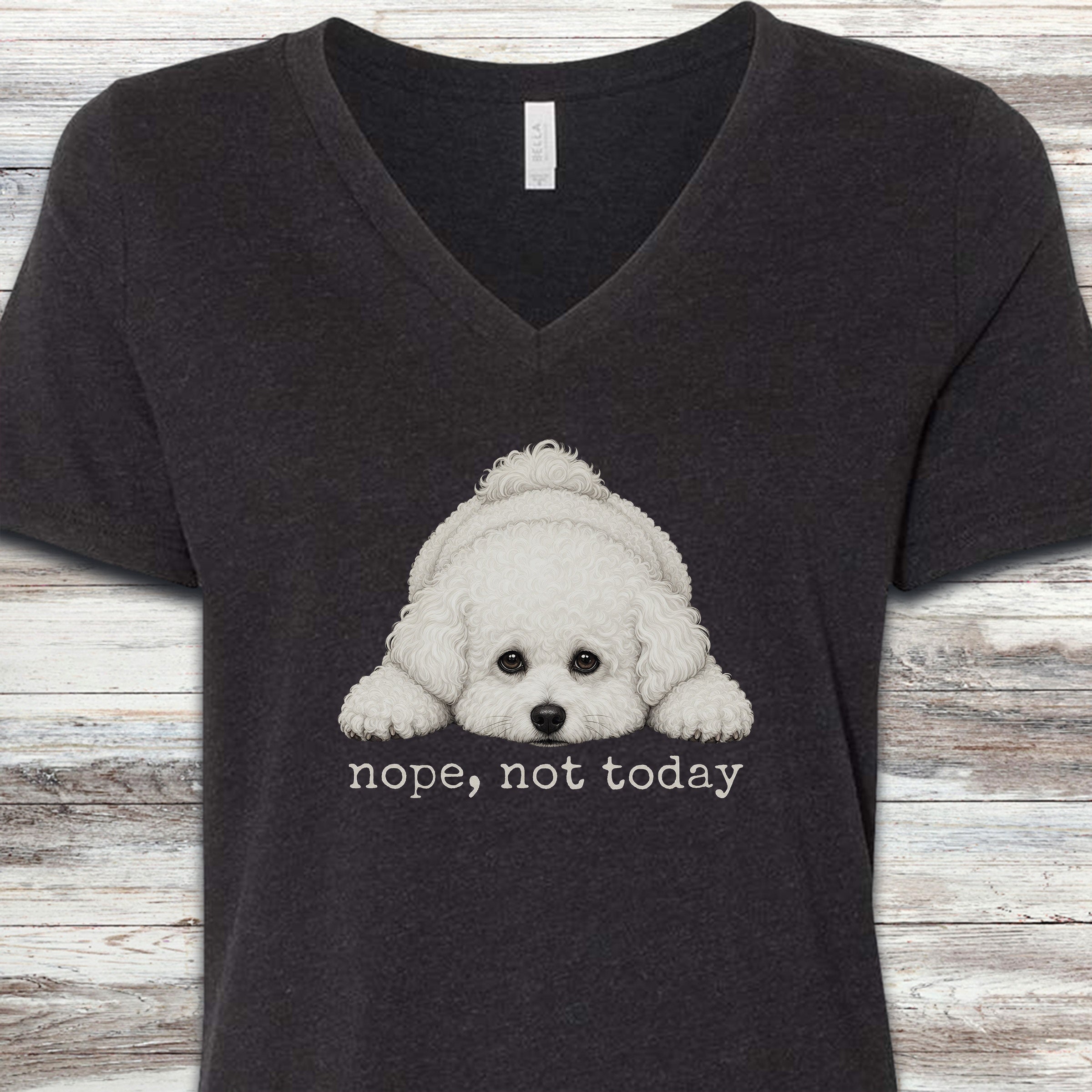 Bichon Frise Nope V-Neck Tee - Black Heather
