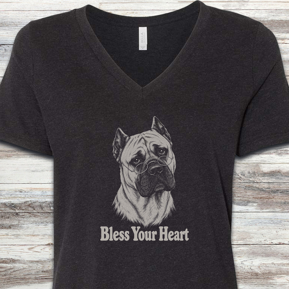 Cane Corso Fawn Bless Your Heart V-Neck Tee - Black Heather