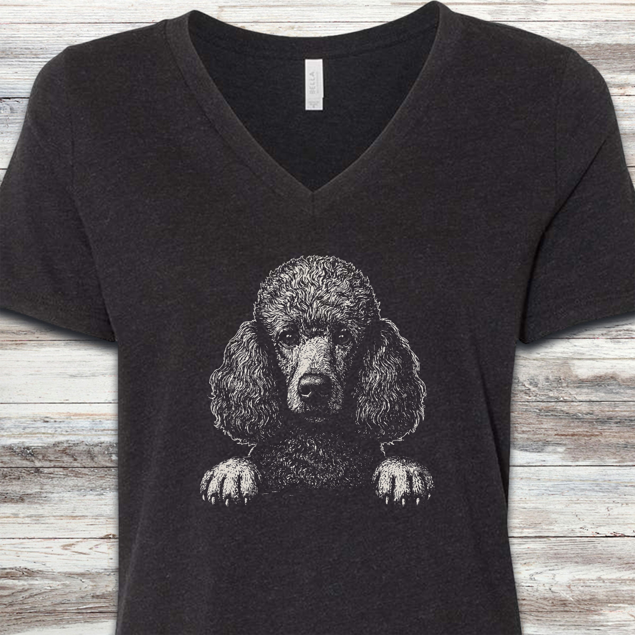 Hello Poodle V-Neck Tee - Black Heather