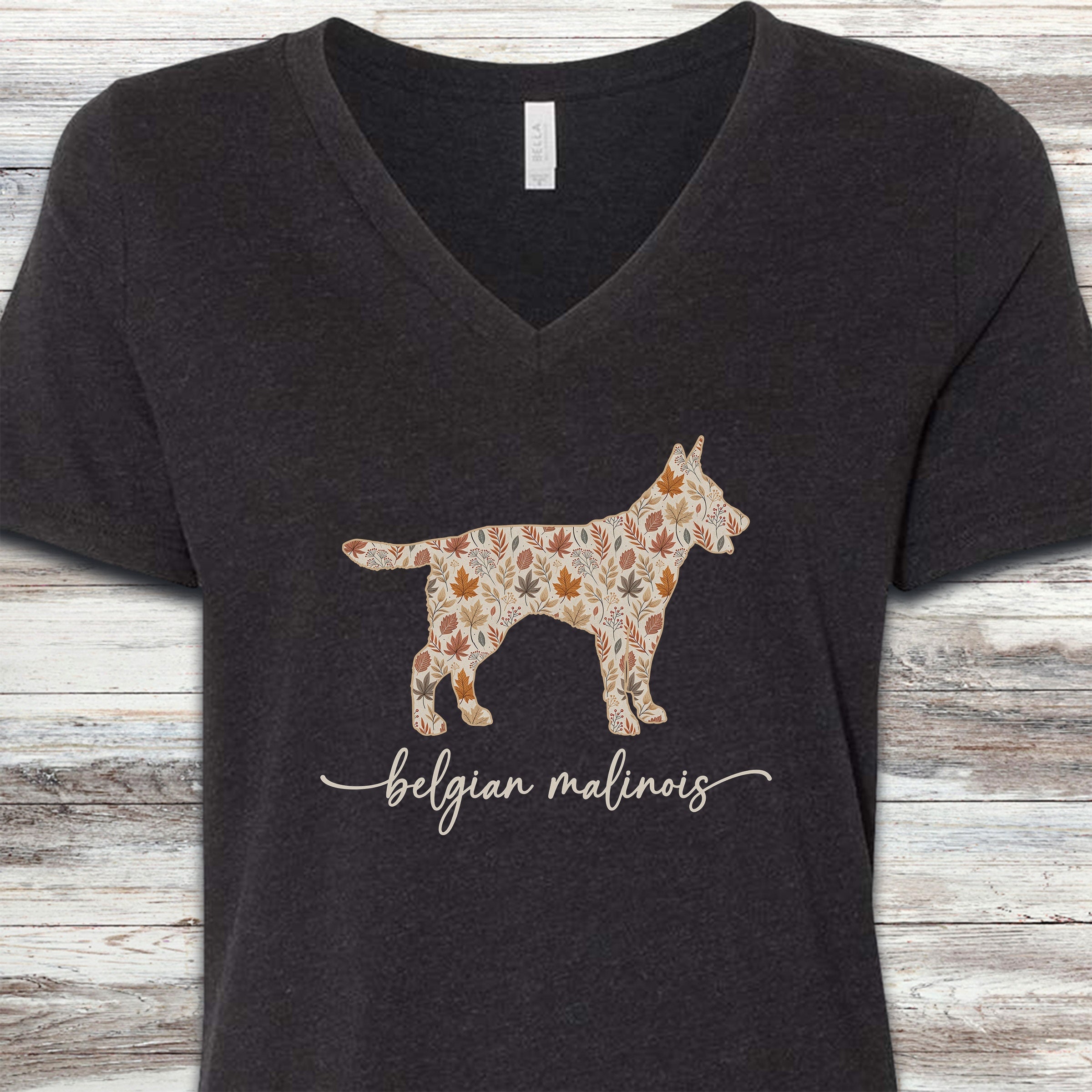 Belgian Malinois Fall V-Neck Tee - Black Heather