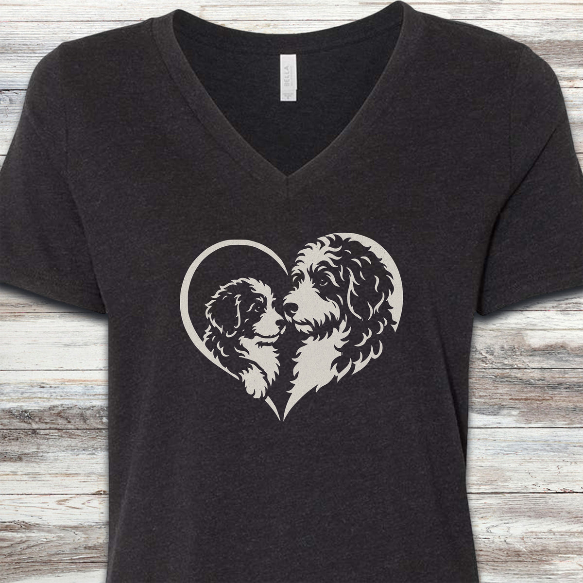 Bernedoodle Heart Bond V-Neck Tee - Black Heather