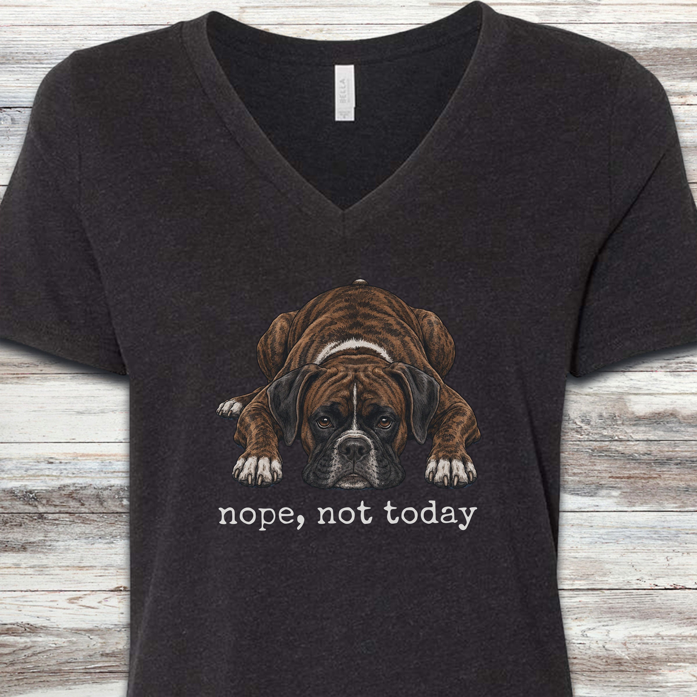 Boxer Brindle Nope V-Neck Tee - Black Heather