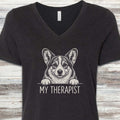 Corgi Therapist V-Neck Tee - Black Heather