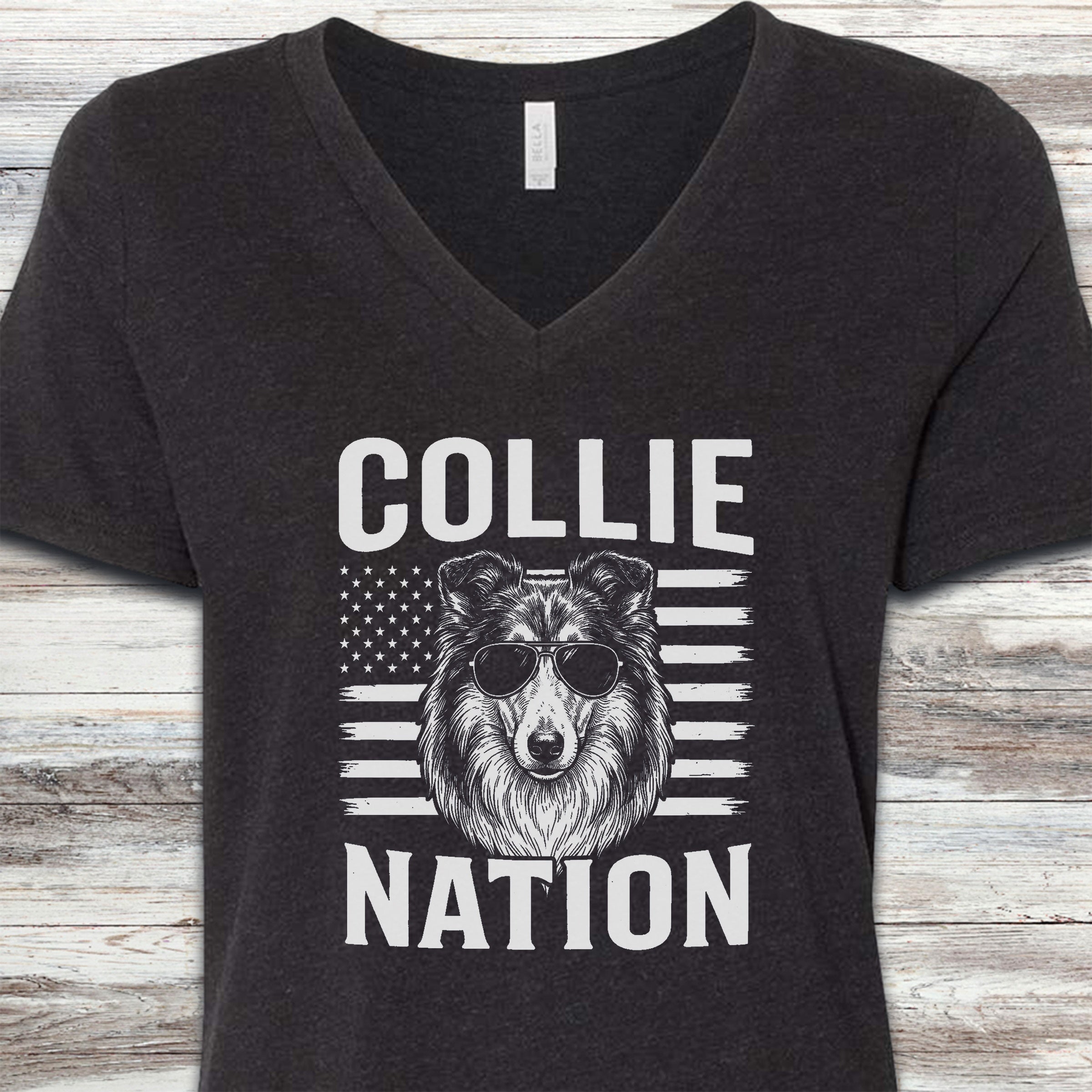 Rough Collie Nation V-Neck Tee - Black Heather