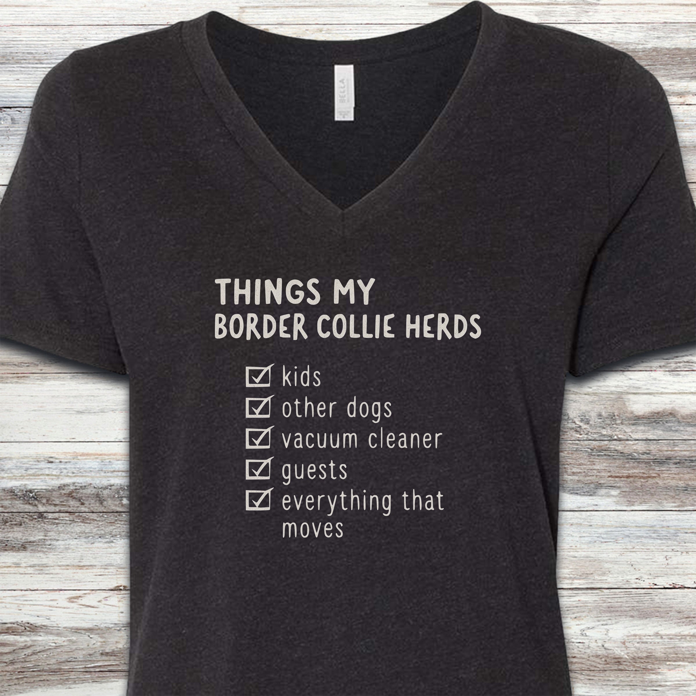 Border Collie Herding List V-Neck Tee - Black Heather