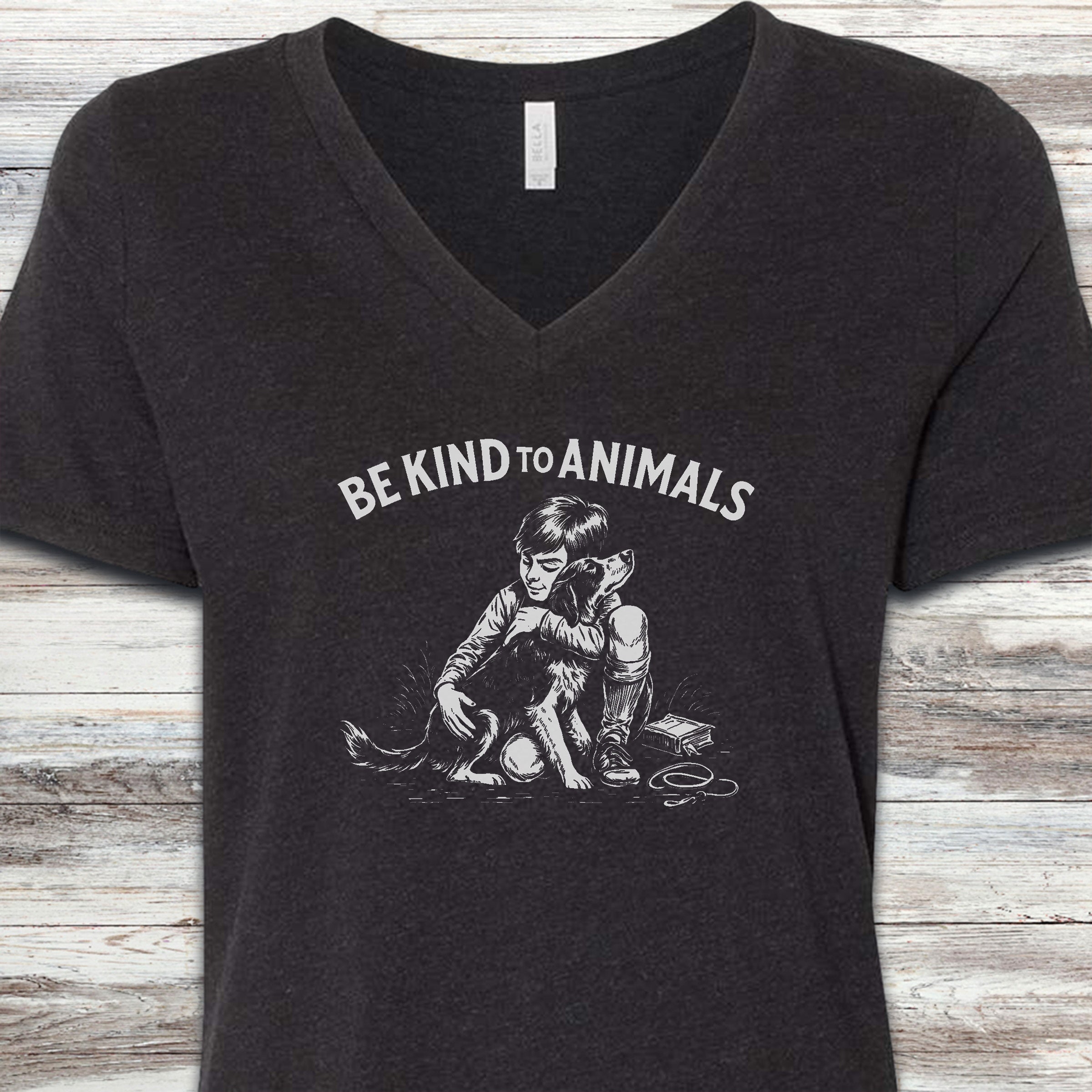 Be Kind to Animals V-Neck Tee - Black Heather