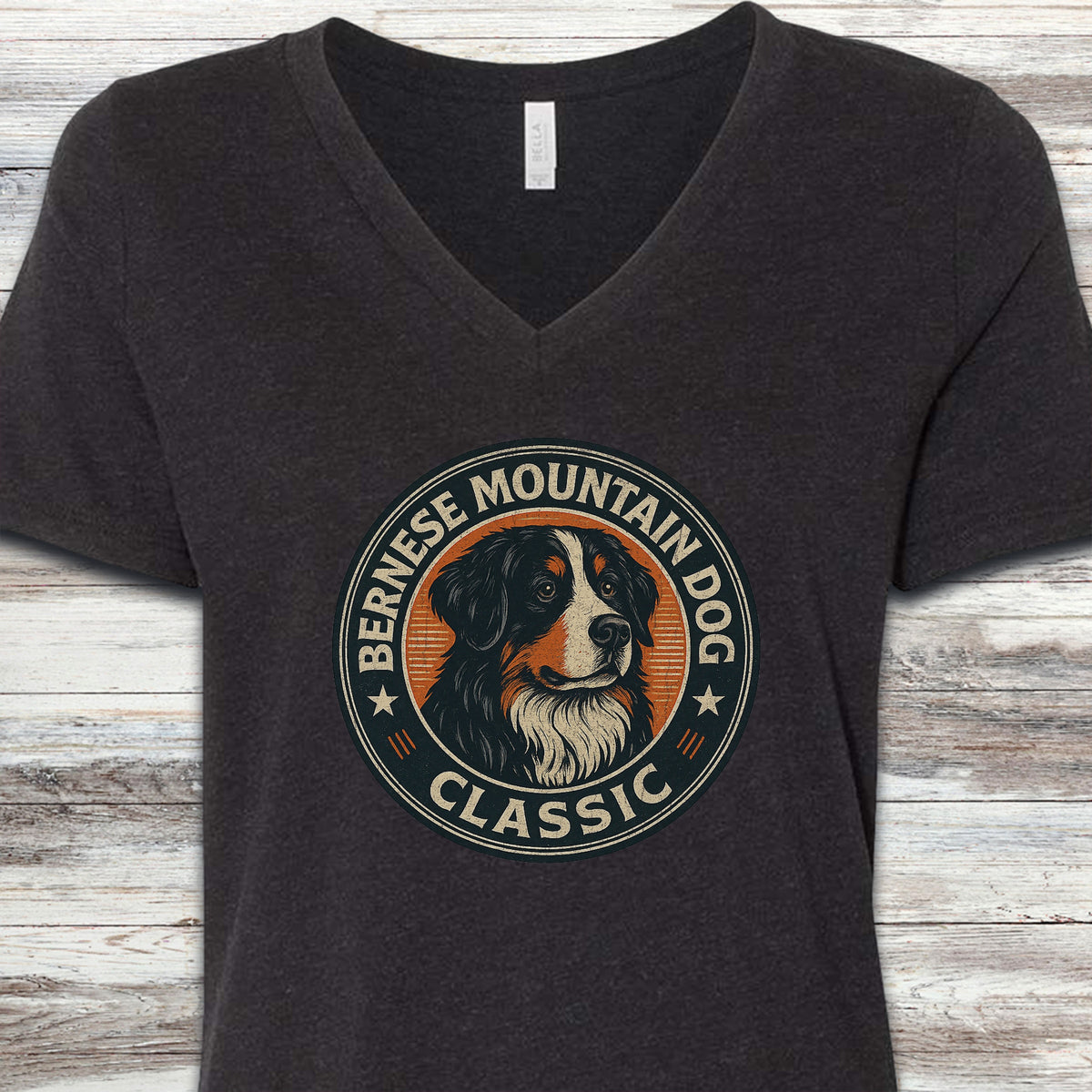 Bernese Mountain Dog Classic V-Neck Tee - Black Heather