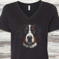 Bernese Mountain Dog Studio Portrait V-Neck Tee - Black Heather