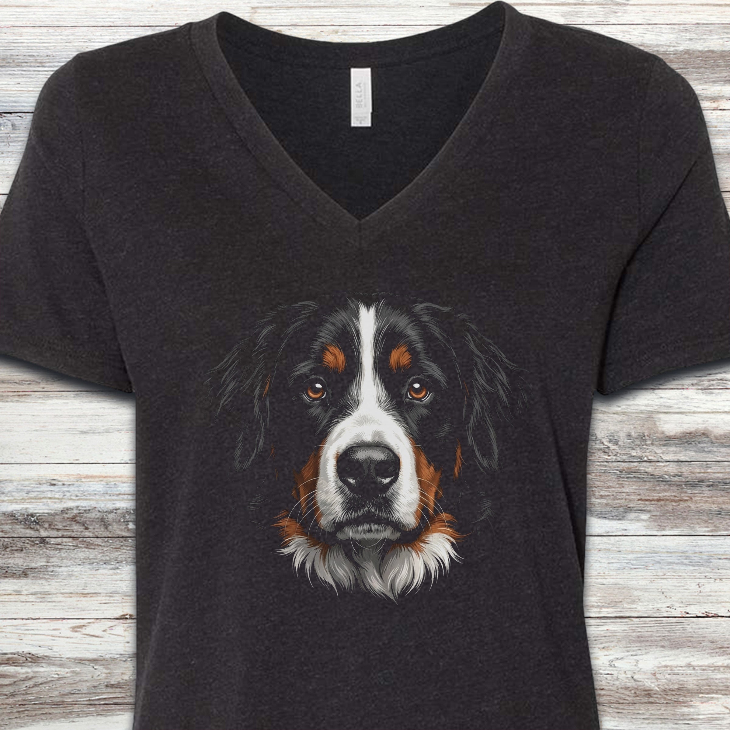Bernese Mountain Dog Studio Portrait V-Neck Tee - Black Heather