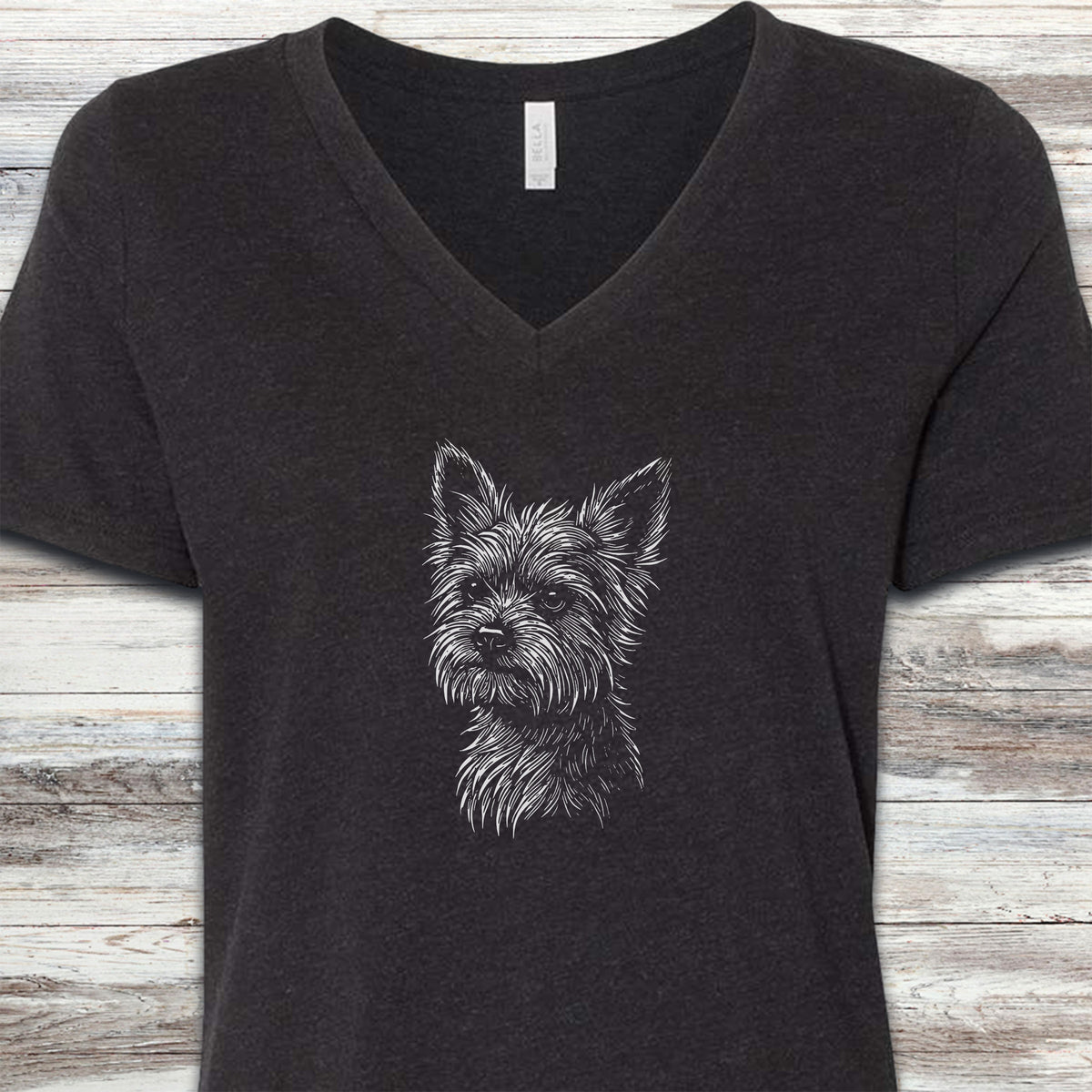 Yorkshire Terrier Sketch V-Neck Tee - Black Heather