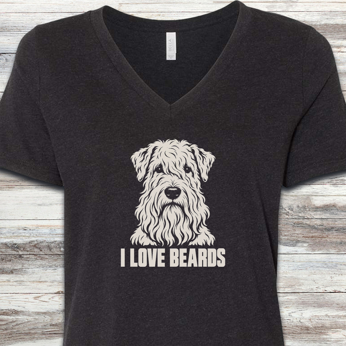 Wheaten I Love Beards V-Neck Tee - Black Heather