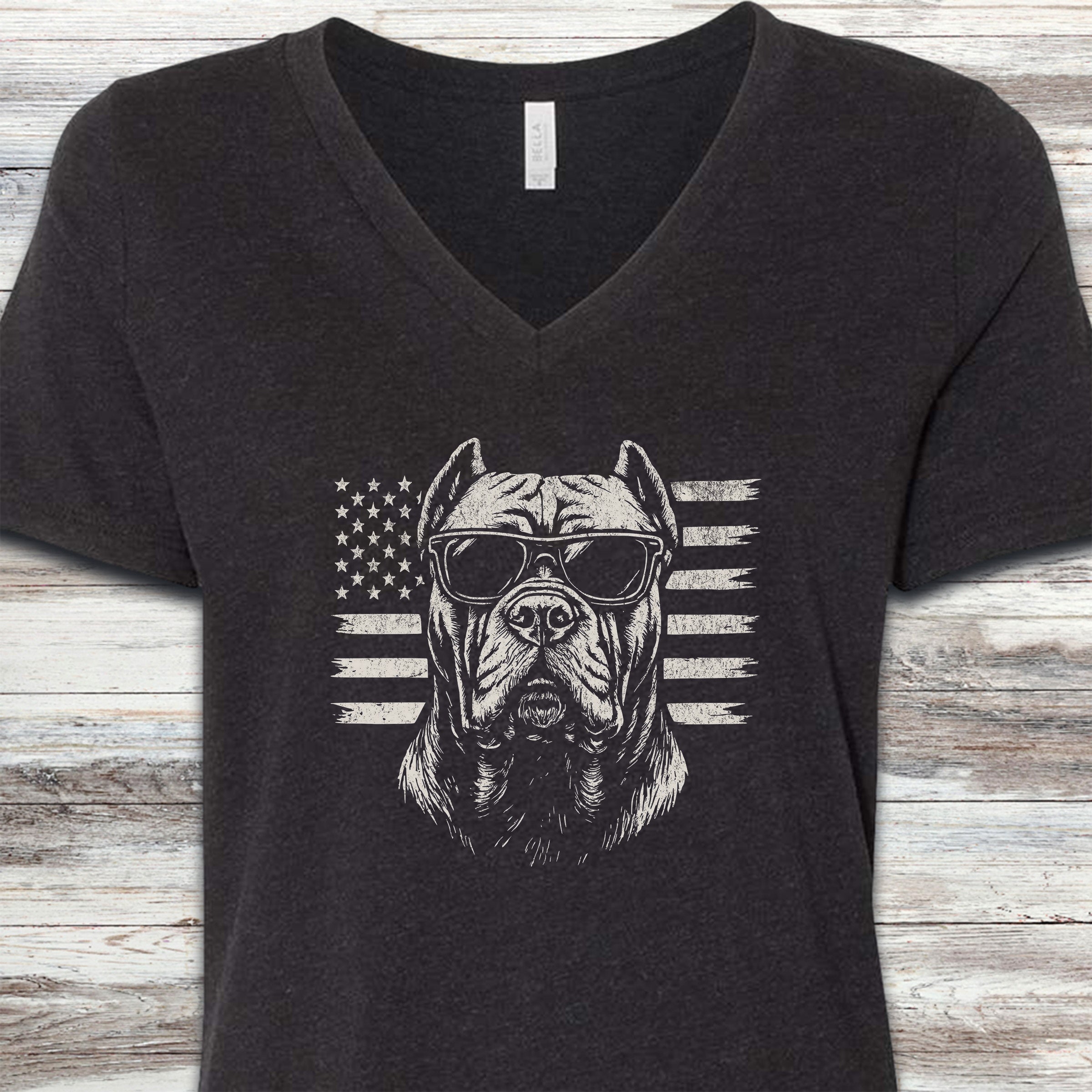 Cane Corso Flag V-Neck Tee - Black Heather