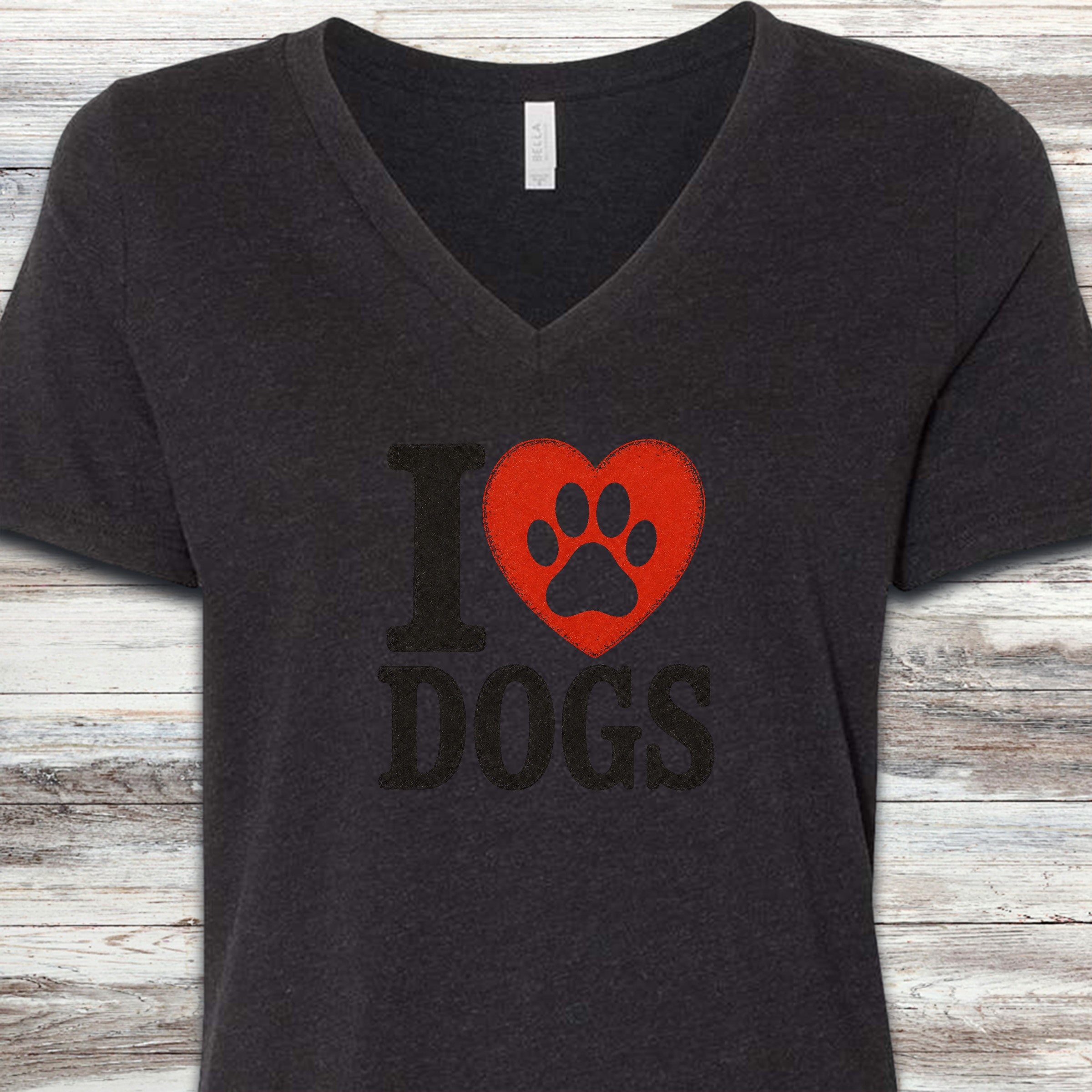 I Heart Dogs V-Neck Tee - Black Heather