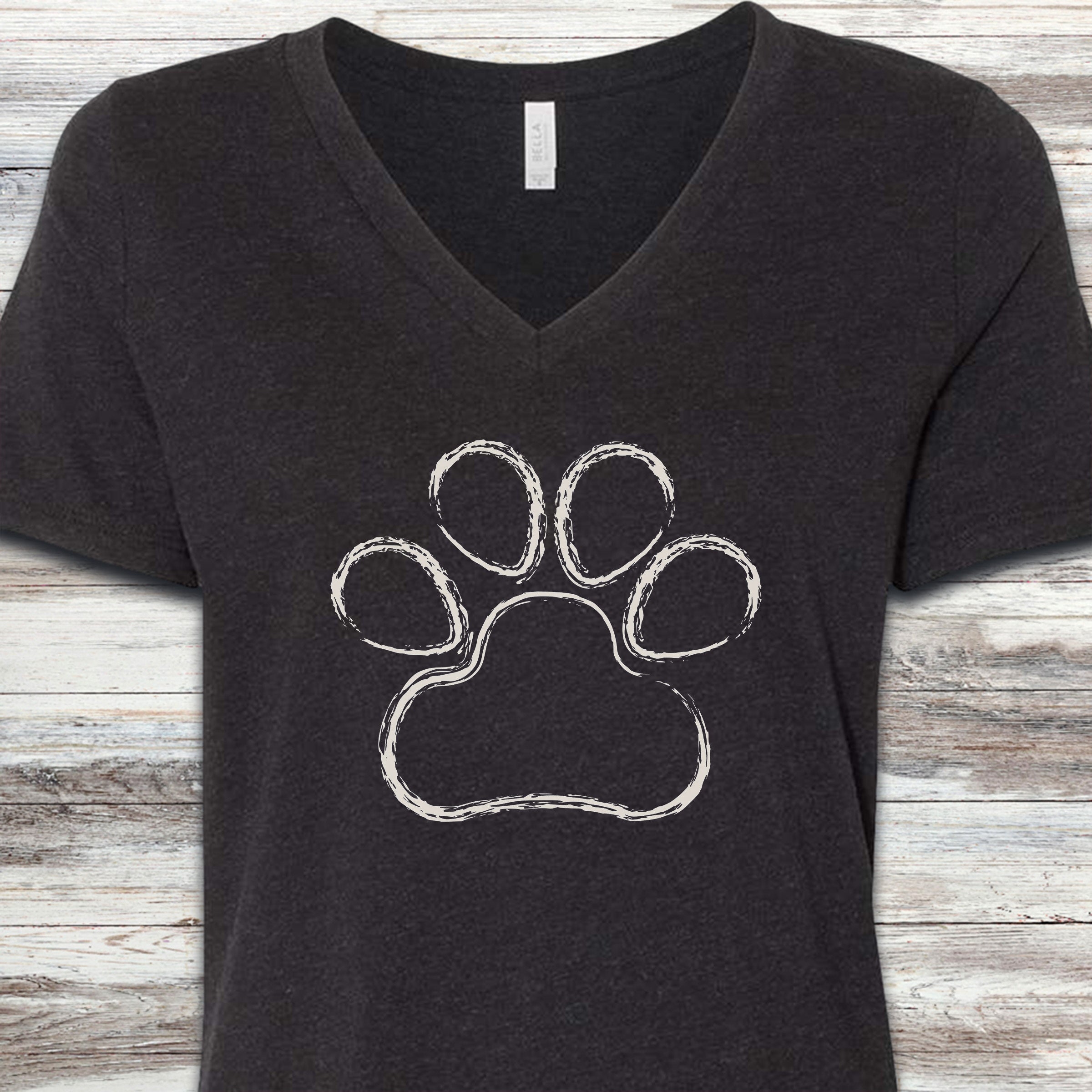 Paw Print Sketch V-Neck Tee - Black Heather