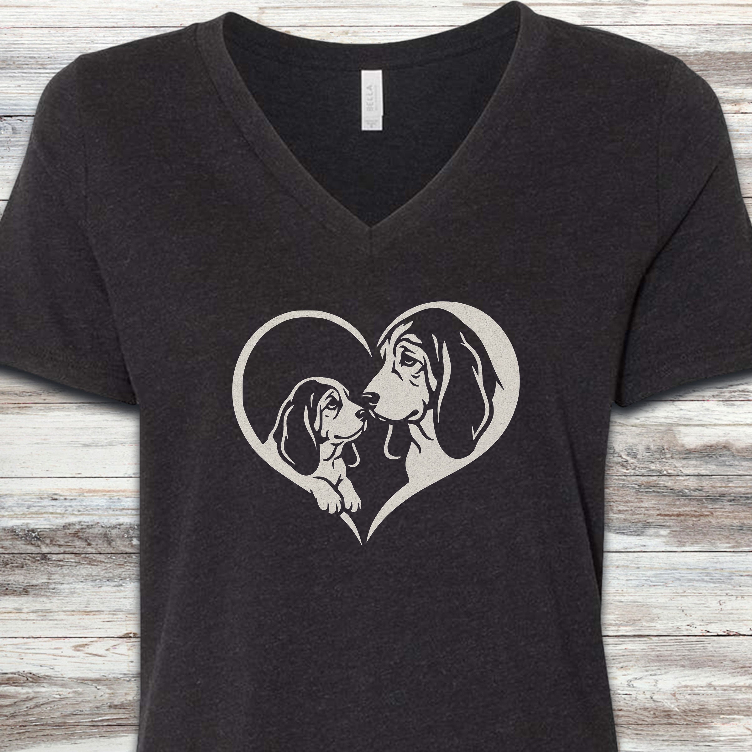 Basset Hound Heart Bond V-Neck Tee - Black Heather
