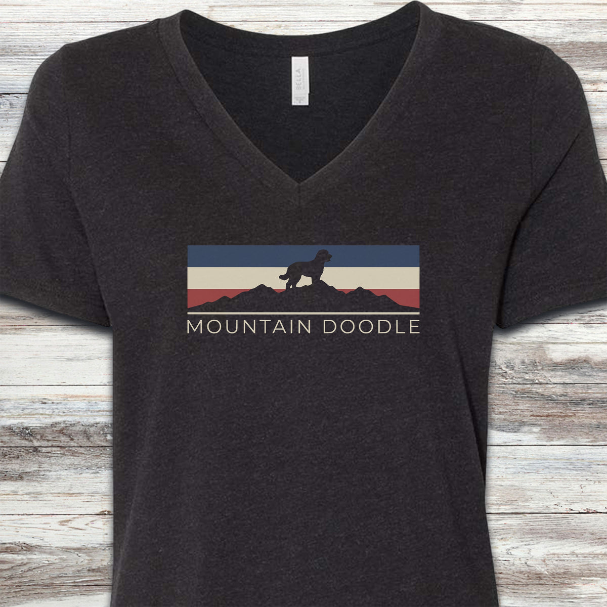 Bernedoodle USA Sunset V-Neck Tee - Black Heather