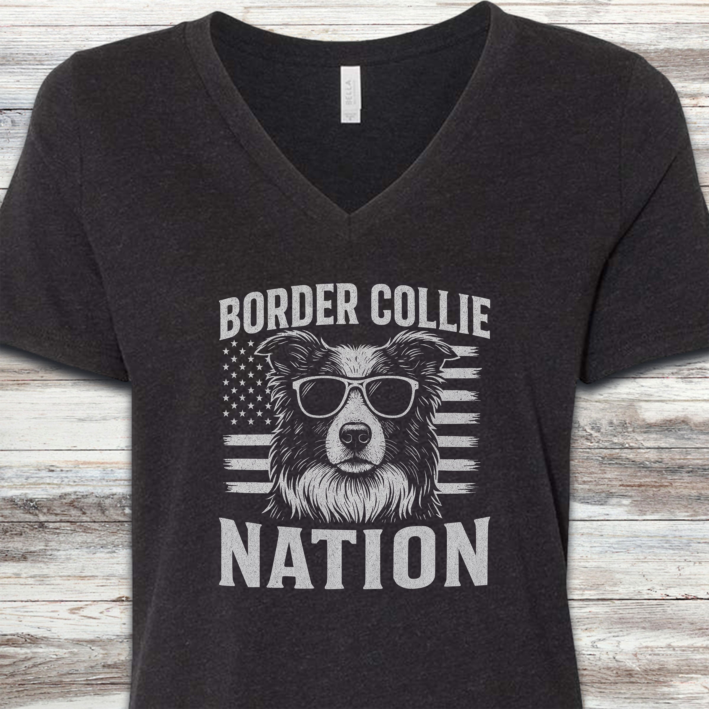 Border Collie Nation V-Neck Tee - Black Heather