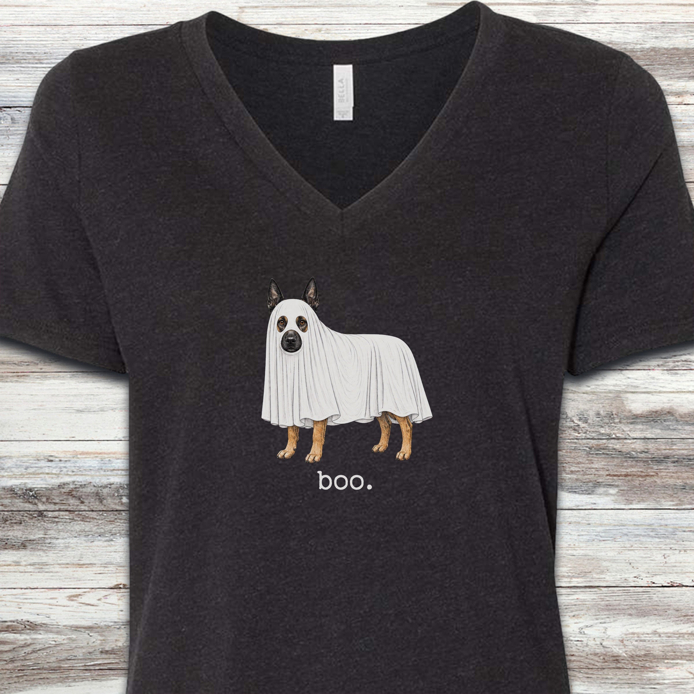 Belgian Malinois Boo V-Neck Tee - Black Heather