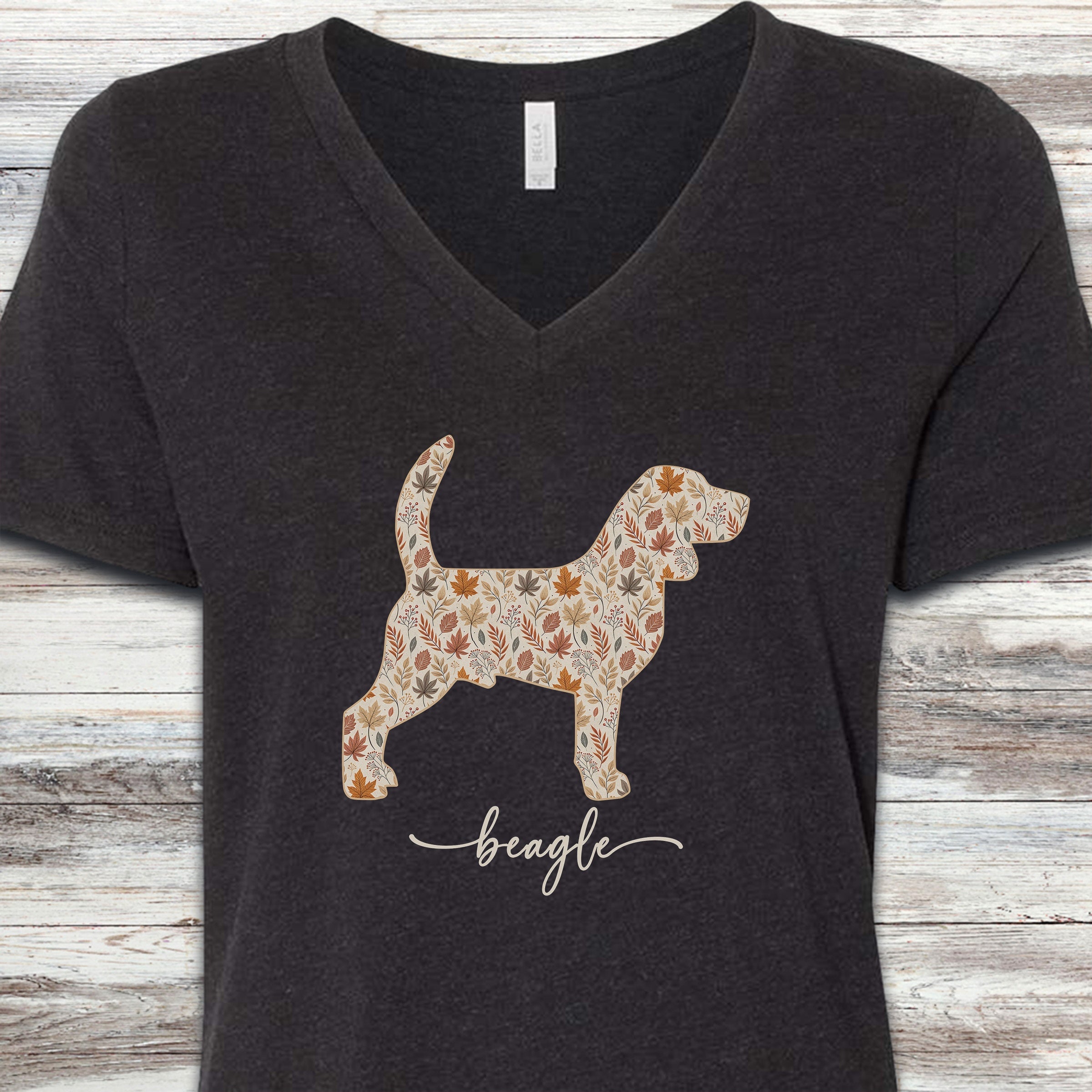 Beagle Fall V-Neck Tee - Black Heather