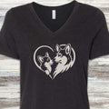 Corgi Heart Bond V-Neck Tee - Black Heather