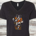 Border Collie Football V-Neck Tee - Black Heather