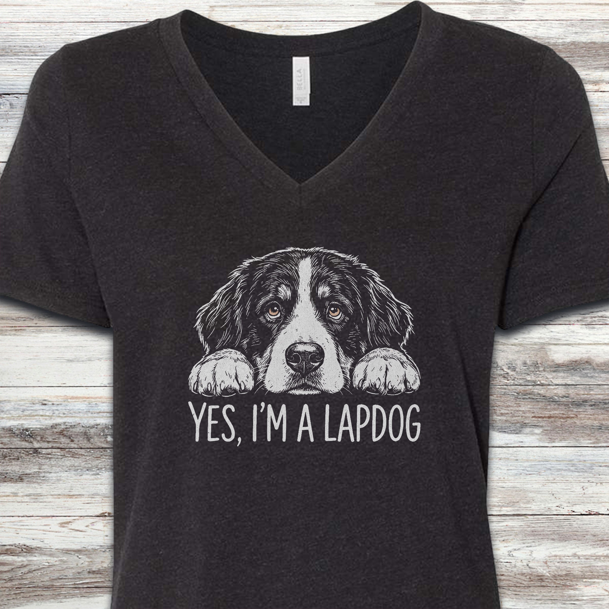 Bernese Mountain Dog Lapdog V-Neck Tee - Black Heather