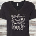 Doodle Walks & Wildflowers V-Neck Tee - Black Heather
