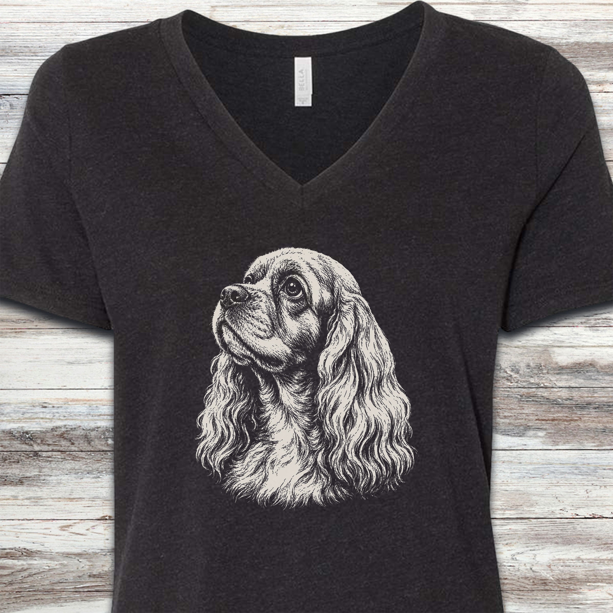 Cocker Spaniel Loyalty V-Neck Tee - Black Heather