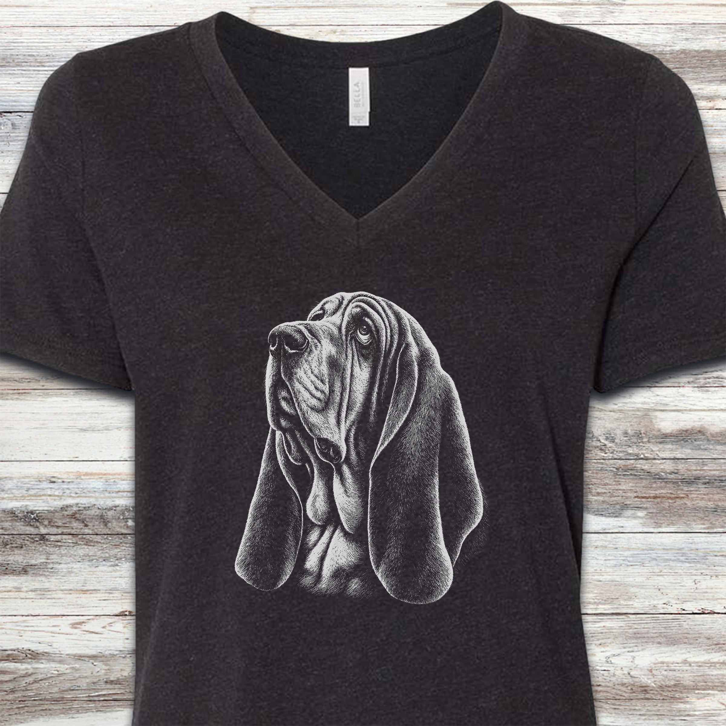 Basset Hound Loyalty V-Neck Tee - Black Heather