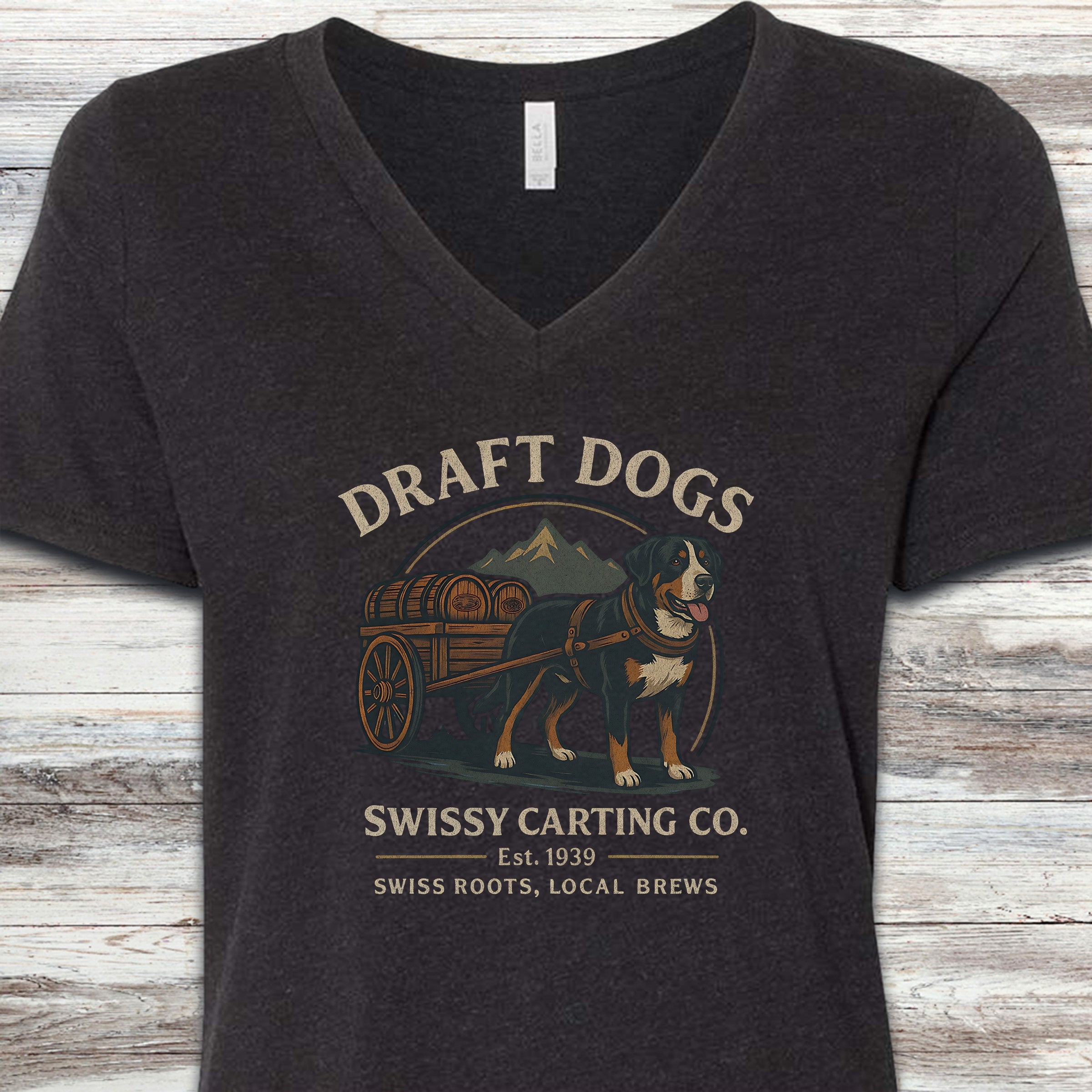 Swiss Mountain Dog Draft Dogs V-Neck Tee - Black Heather