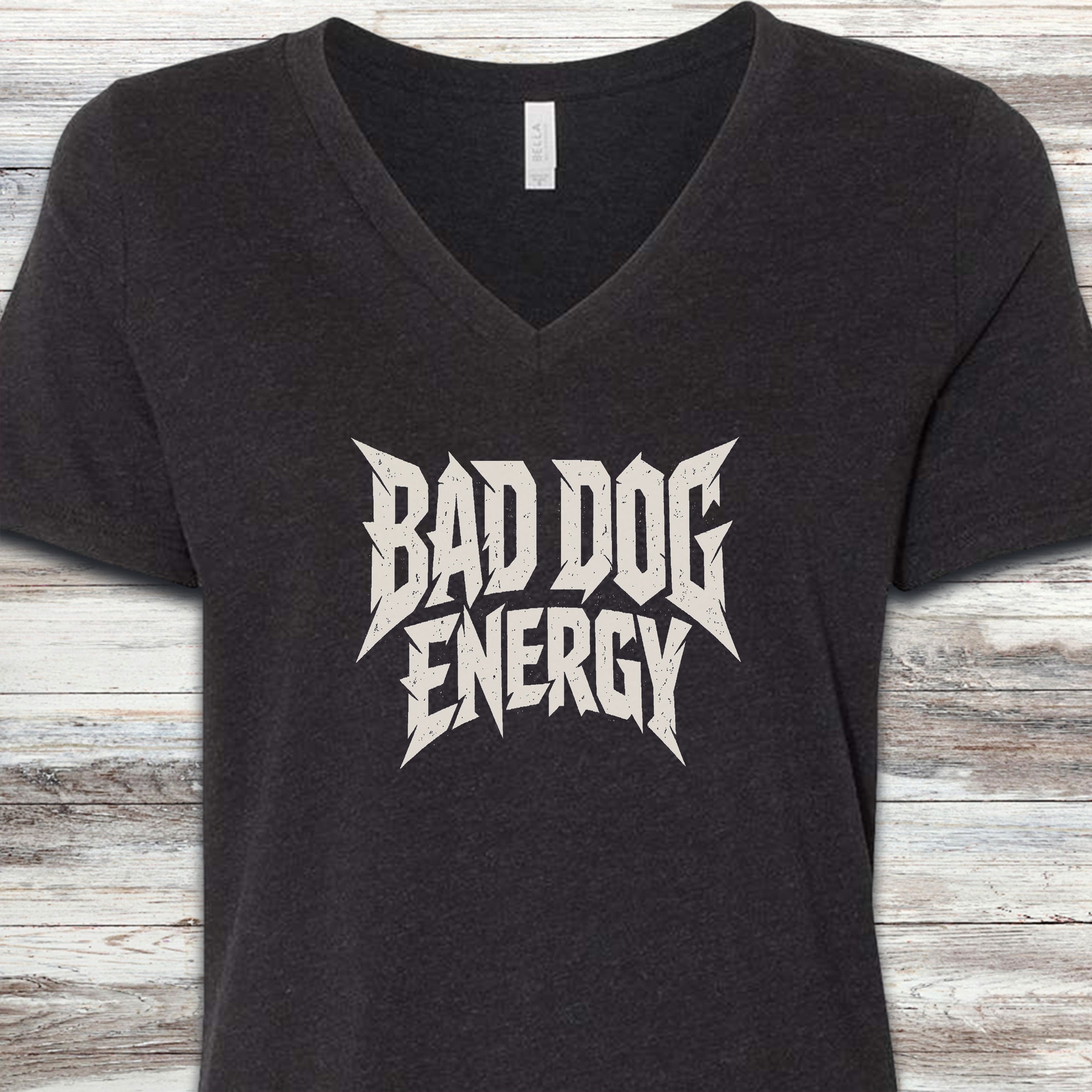 Bad Dog Energy V-Neck Tee - Black Heather