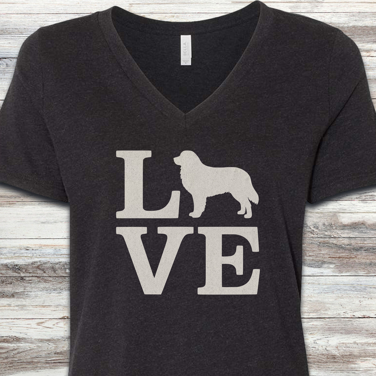 Bernese Mountain Dog Love V-Neck Tee - Black Heather