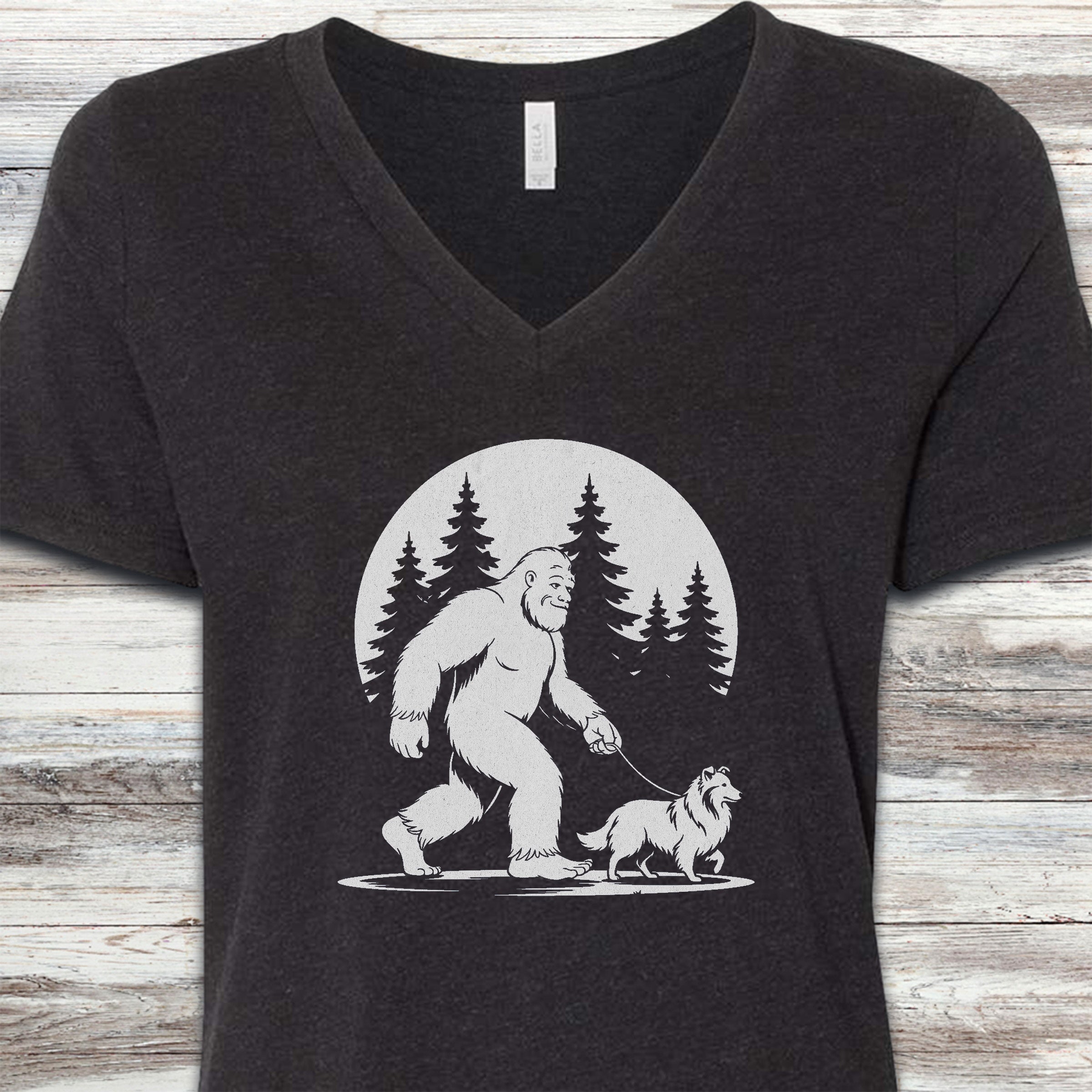 Shetland Sheepdog Bigfoot V-Neck Tee - Black Heather