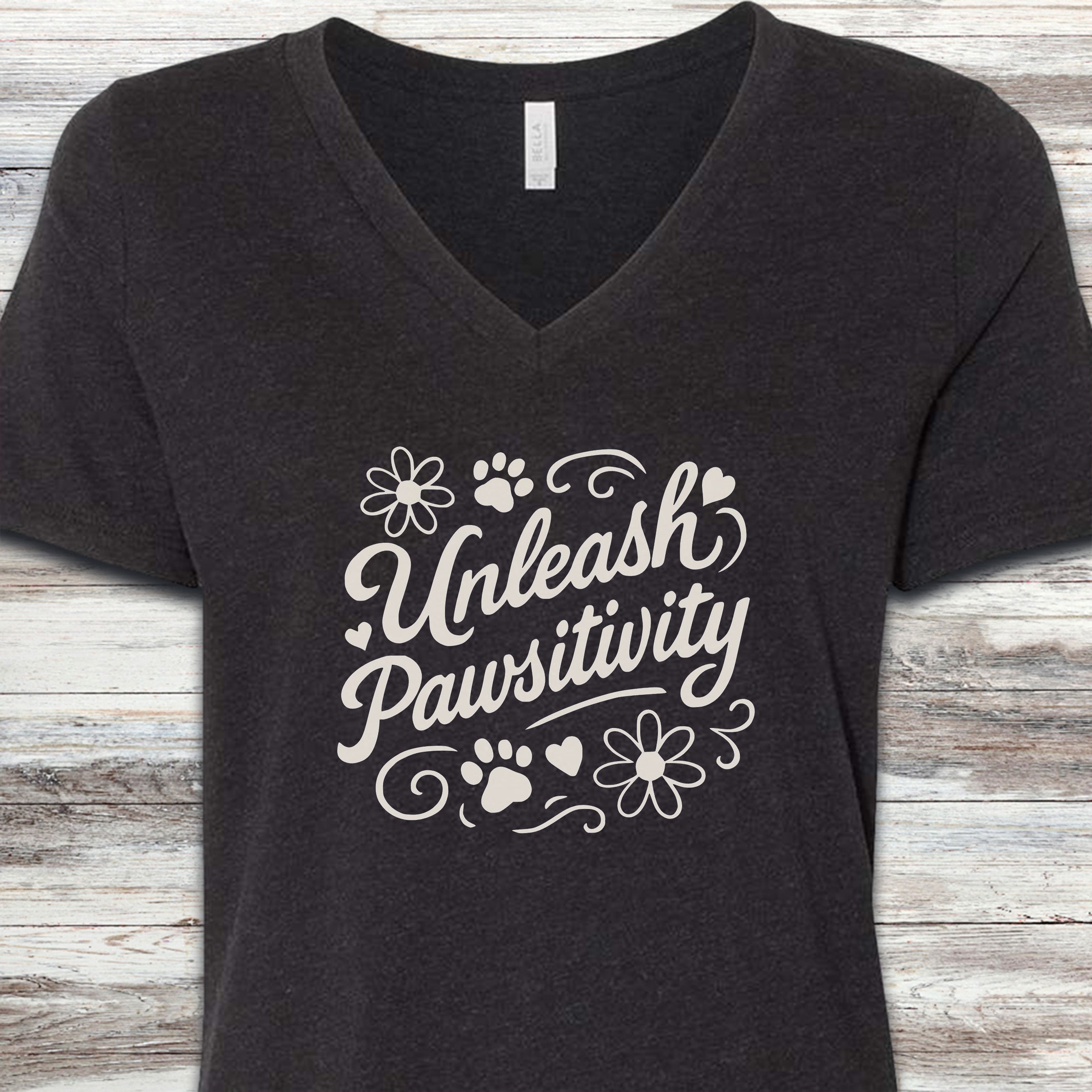 Unleash Pawsitivity V-Neck Tee - Black Heather