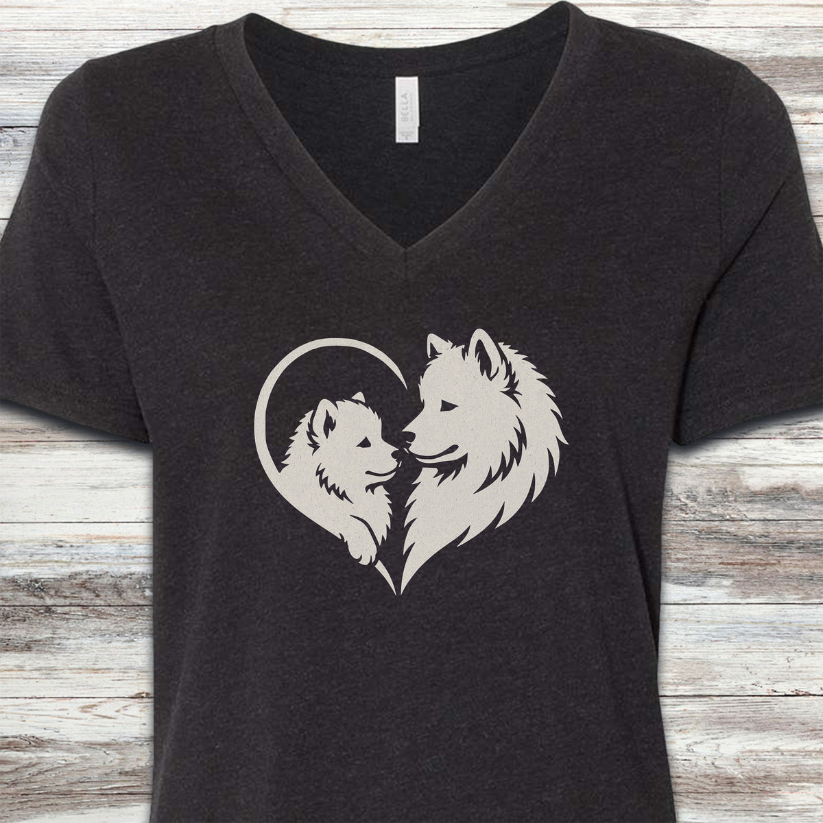 Samoyed Heart Bond V-Neck Tee - Black Heather