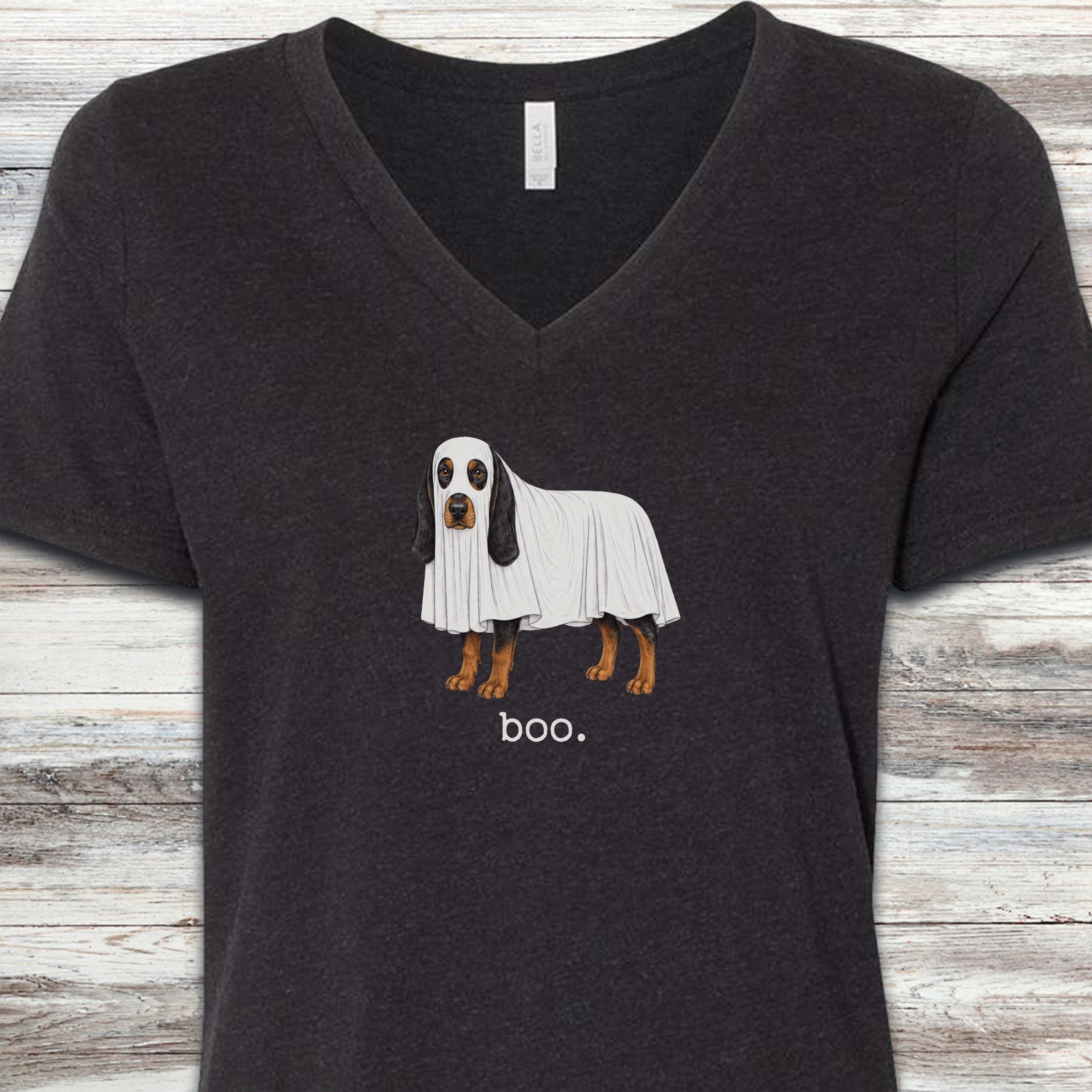 Black and Tan Coonhound Boo V-Neck Tee - Black Heather