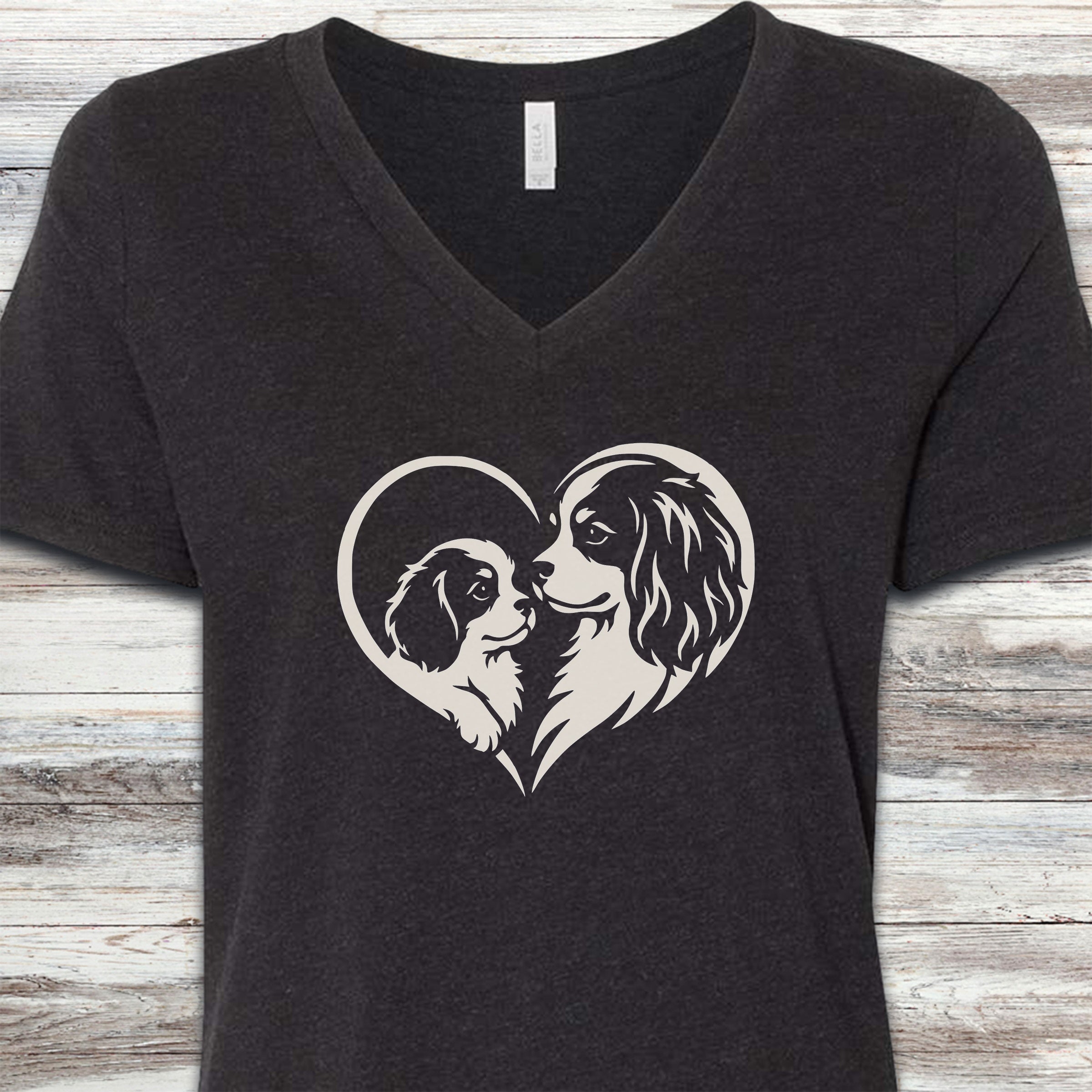 Cavalier King Charles Heart Bond V-Neck Tee - Black Heather