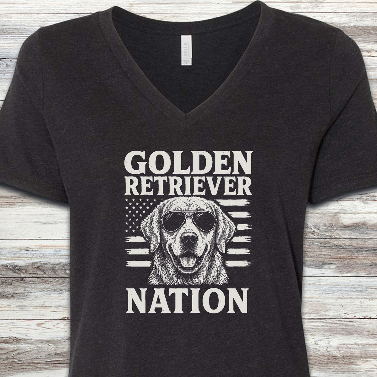 Golden Retriever Nation V-Neck Tee - Black Heather